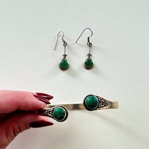 ❌ SOLD ❌ FREE SHIPPING! VTG - MALACHITE Stone Arm Cuff + Green Onyx SET - Silver